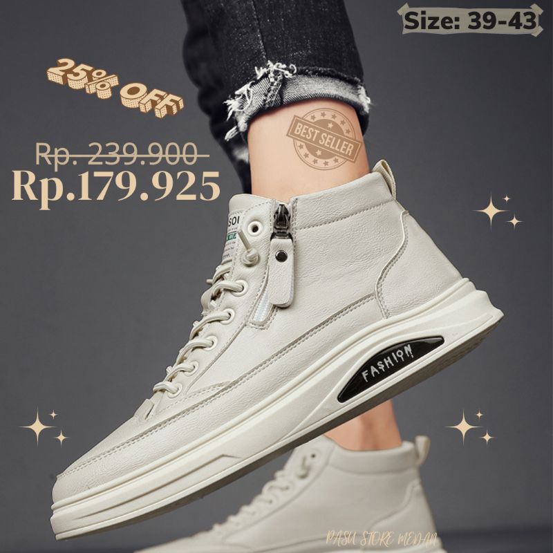 Sepatu Hight putih cream Sinsou 39-43 Sneakers Kasual Pria Wanita outdoor hangout murah fashion keren Medan