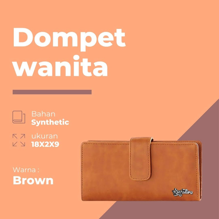 KUZATURA Dompet Lipat Panjang Wanita Branded Original Dompet Polos Model Korean Casual Untuk Pesta Kondangan Bahan Kulit Coklat Mewah Murah Kualitas Premium Import