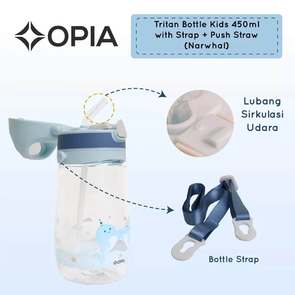 OPIA TRITAN PUSH STRAW STRAP BOTTLE 450ML