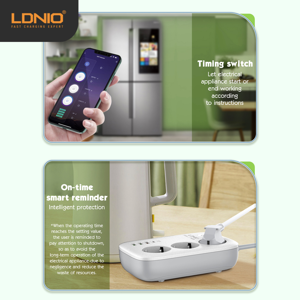 LDNIO SEW3452 POWER SOCKET WIFI 3 USB TYPE  A + 1 TYPE C FAST CHARGER