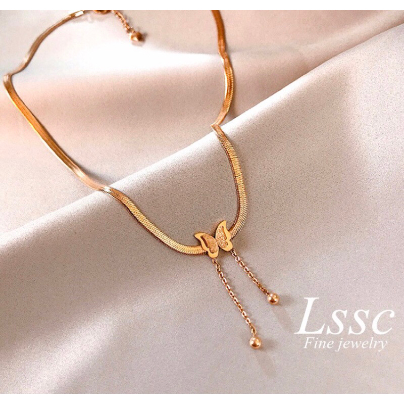 Kalung Gepeng Kupu-Kupu Titanium Anti Karat
