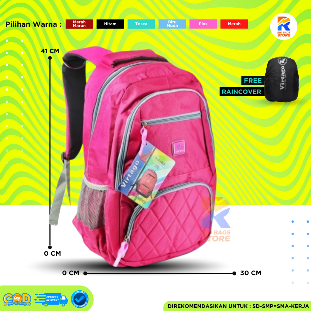 Tas Ransel Sekolah Virtago TK-SD-SMP-SMA / Tas Ransel Unisex/ Tas Ransel Kerja