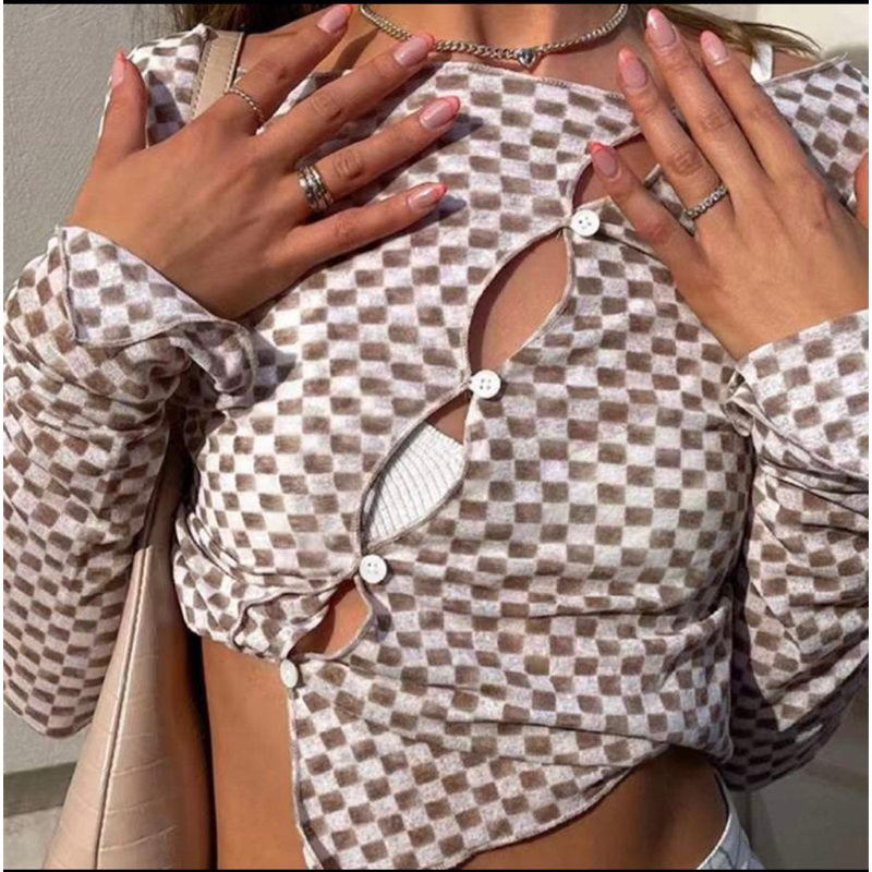 crop top kancing depan new