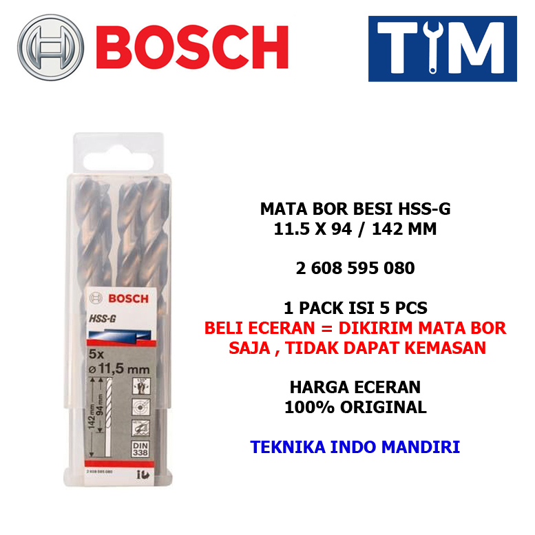 BOSCH Mata Bor Besi 11.5 MM HSS-G / Metal Drill Bit 11.5 x 94 / 142 MM