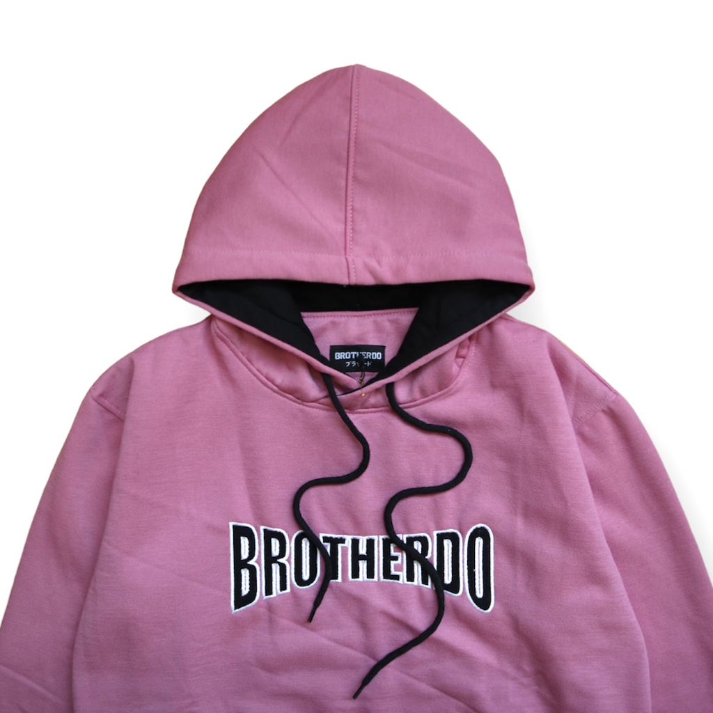 Hoodie katun fleece tebal polos bordir Brotherdo pria / wanita