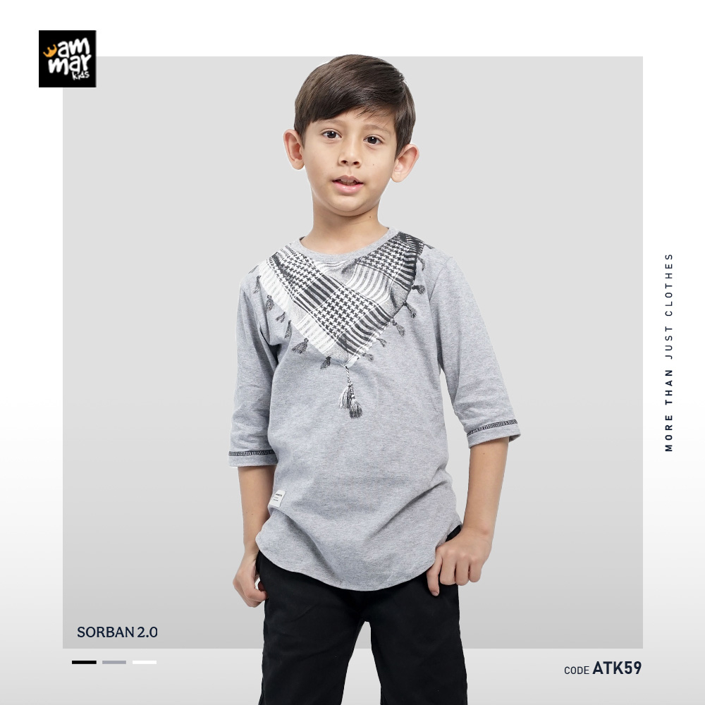 AMMARKIDS KAOS ANAK LAKI LAKI LENGAN 3/4 MOTIF SORBAN MUSLIM/KAOS LEBARAN ANAK BERNUANSA ISLAM BERBAGAI WARNA ORIGINAL MERK KIDS AMMAR KIDS TERBARU MURAH BERKUALITAS