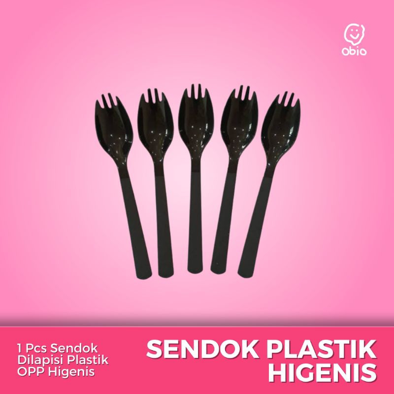 HANYA 1 PCS - SENDOK GARPU PLASTIK HITAM - Sendok / Garpu Makan Plastik Higenis Plastik OPP