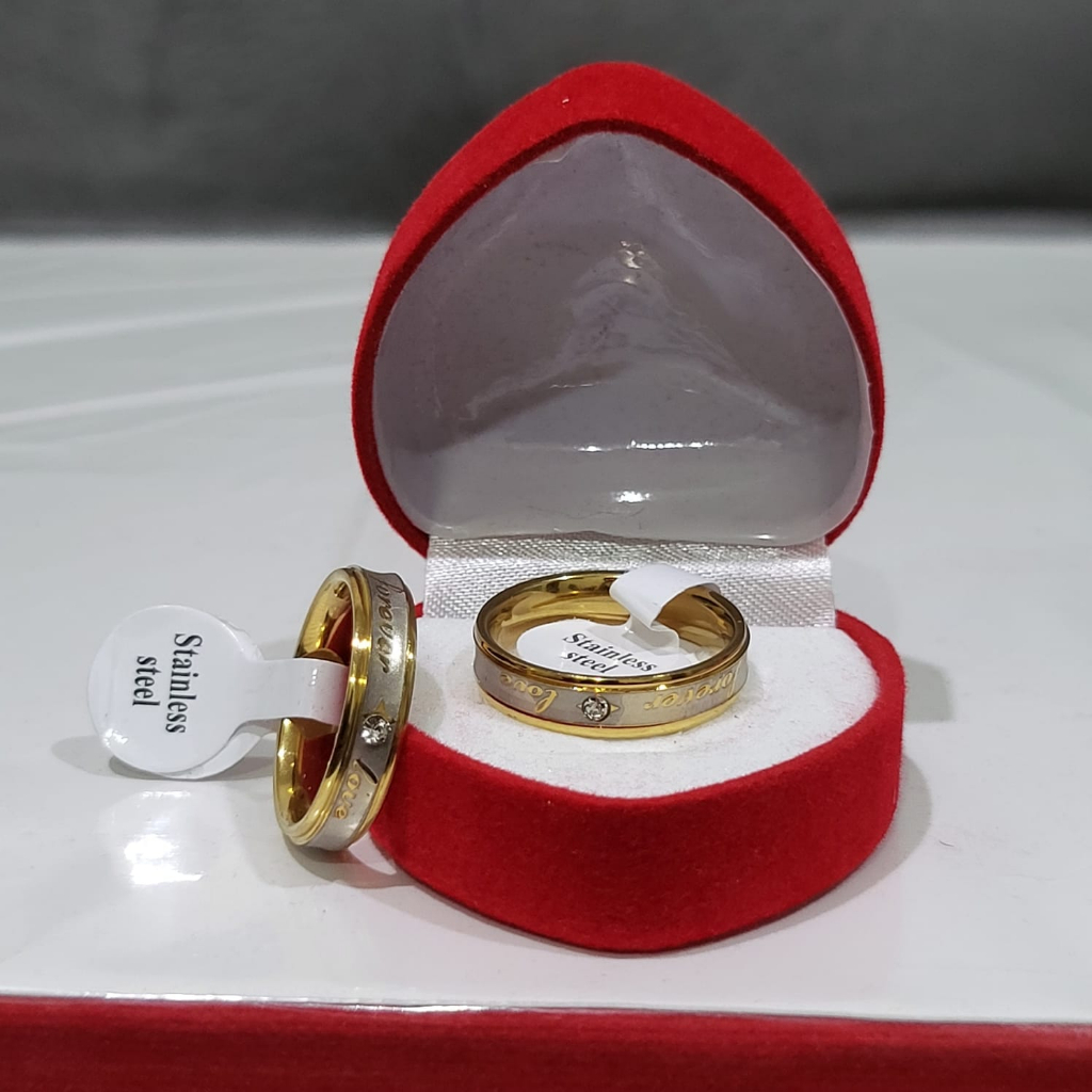 PROMO COD!!! Cincin Kawin Udah Dapat 2 Pcs + Box Cincin, Silver Stainless Steel Model LOVE forever