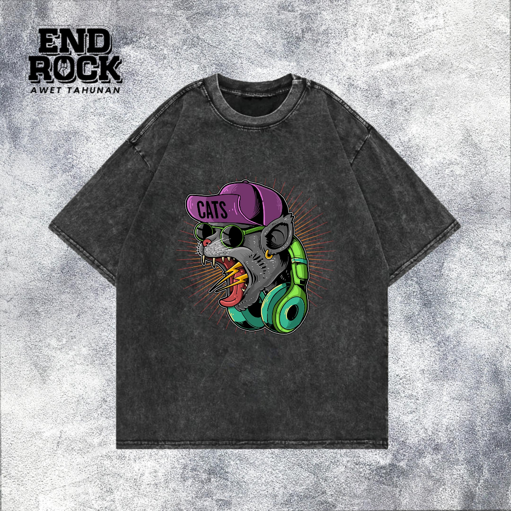 Kaos Oversize Wash Original Endrock Tema Cat Screaming DTFS169