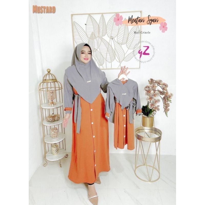 GAMIS/DRESS CRINCLE SET JILBAB COUPLE IBU DAN ANAK ORI BY GWENZA (HARGA ECER)