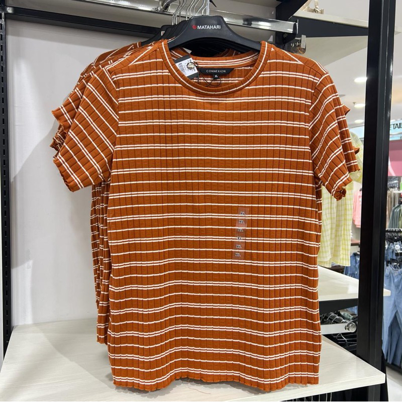 CONNEXION T-shirt Wanita Motif Stripe Korea S - XXL