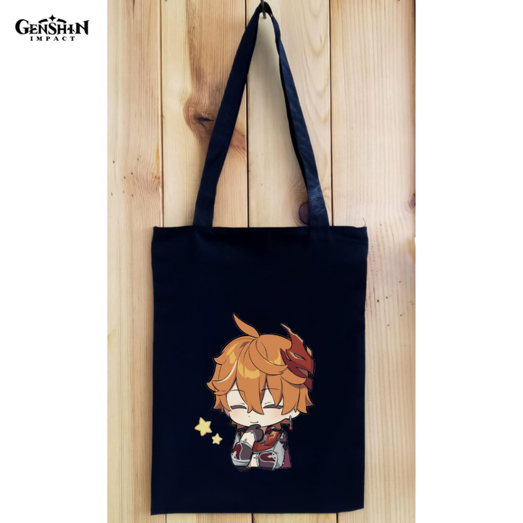 Totebag DTF Genshin Impact Resleting tas tote bag kuliah kampus bahan kain drill premium || Kiiyoomii ||