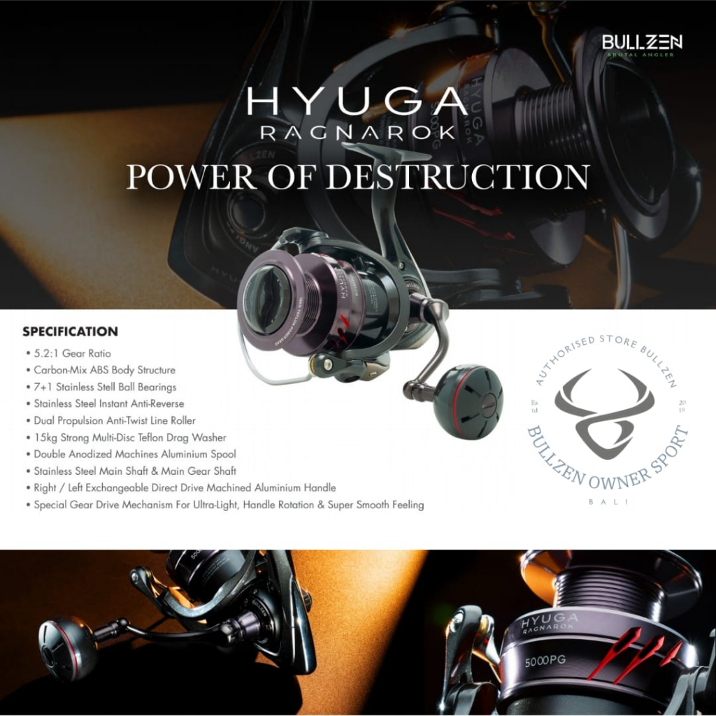 Reel Bullzen Hyuga Ragnarok 800-5000 reel spinning/ Reel joran pancing / reel murah/ reel jigging