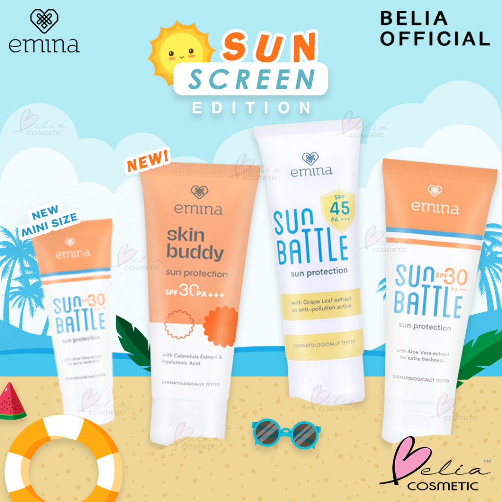 ❤ BELIA ❤ EMINA Sun Protection SPF 30 PA+++ 60mL | Emina Sun Battle SPF 45 | SPF 50  | 30 PA+++ 30mL Sunscreen Skin Buddy