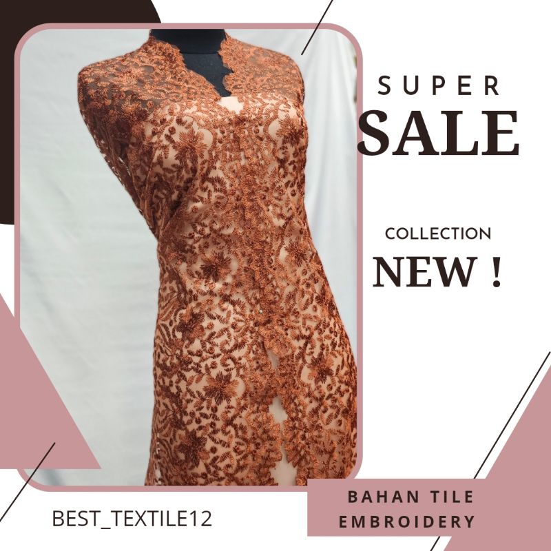 Promo  Bahan Kain kebaya Tile Tulle Bordir Tebal / Bahan Kebaya bordir tebal