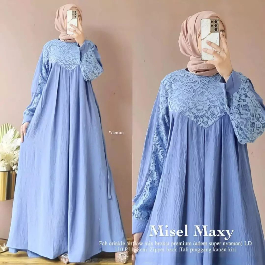 Misel maxy gamis crinkle Baju kondangan terbaru gamis pesta remaja kekinian gamis brukat