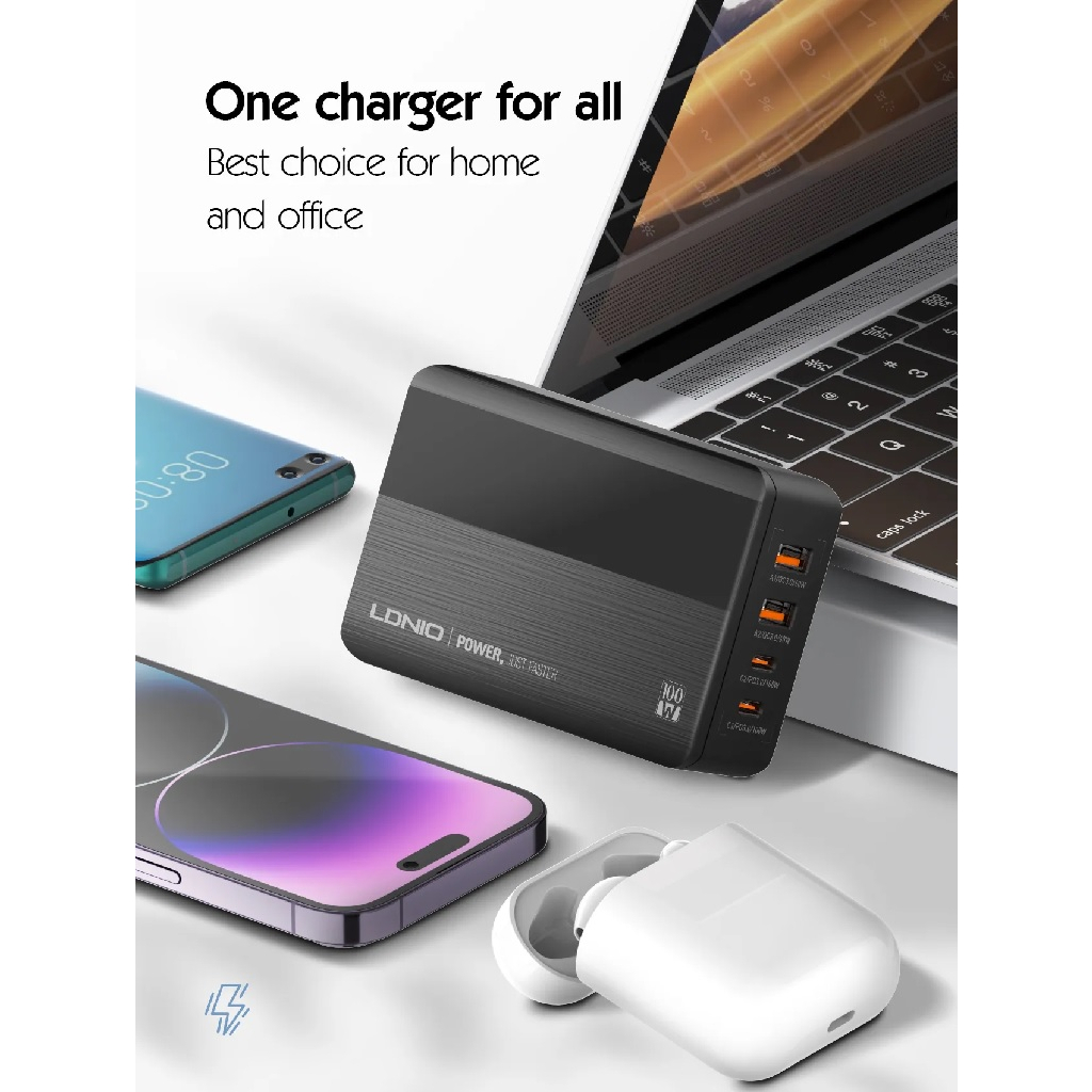 LDNIO A4809C - Super Charging Desktop Charger 4 Port - GaN 100W PD - Charger Multiport USB 100W (MAX)