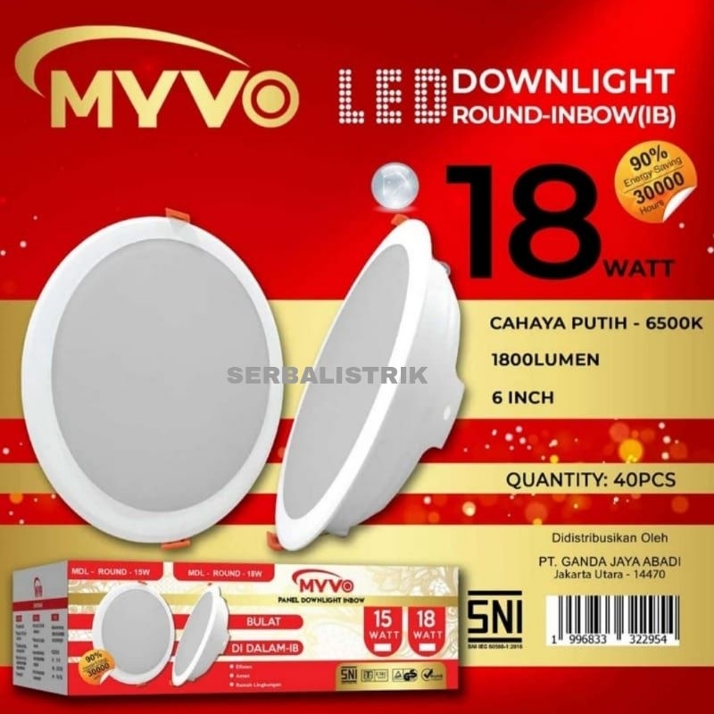 LAMPU PANEL DOWNLIGHT LED MYVO 6W 9W 12W 15W 18W PUTIH/DOWNLIGHT LED PANEL INBOW BULAT 6W 9W 12W 15W 18W PUTIH