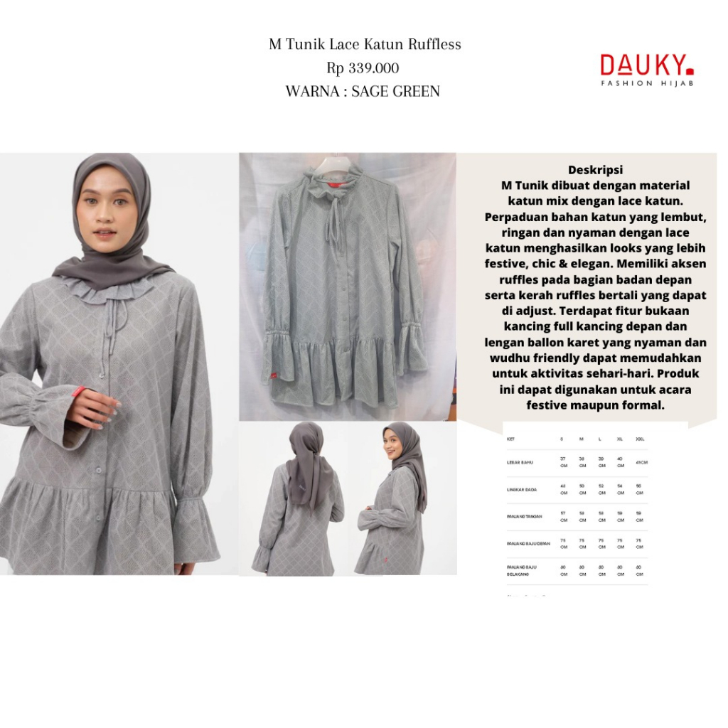 Dauky Atasan Tunik Wanita / M Tunic Lace Katun Ruffles