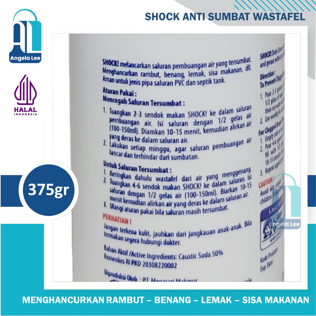 SHOCK Bubuk Anti Sumbat wastafel Toilet Kloset Pipa septik tank 375g Anti Mampet