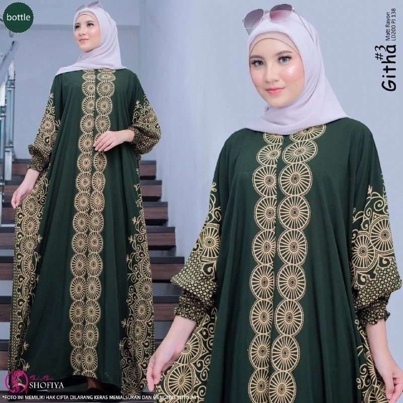 Kaftan Wanita - Daunda Kaftan Size Jumbo XXXXL Motif Daun Lengan Panjang Busui Resleting by Nadira_Fashion / Gamis Rayon Jumbo Kaftan Terbaru-Sari jotol