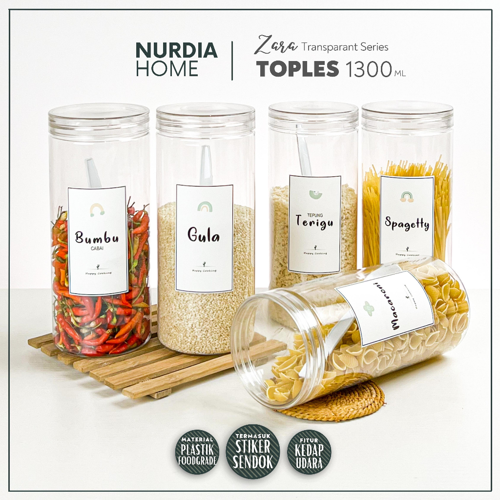 NURDIA HOME Zara Toples Bumbu 1300 ml Transparant / Tempat Bumbu / Wadah Bumbu / Botol Bumbu dapur - JT05