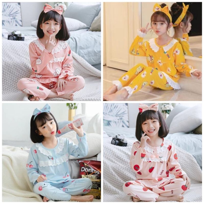 Baju tidur anak - Setelan anak panjang Baju celana panjang anak 3-12Tahun Bahan Katun