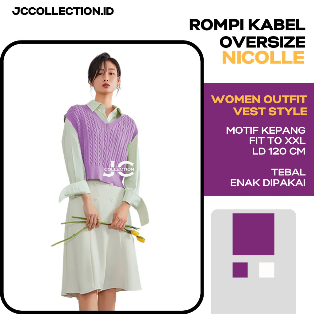 PROMO Rompi Kabel Rajut Wanita Oversize Premium Vest Sling Cable Size L sd XXL - JCCollections