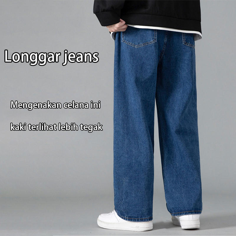Celana jeans pria korean style Model kulot jeans oversize baggy pants pria longgar boyfriend jeans loose baggy pants Celana denim gombrang laki laki kulot jeans