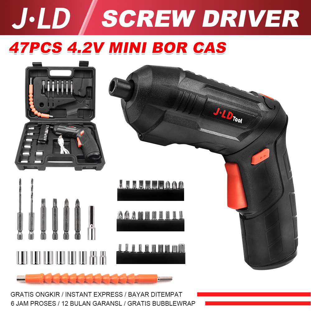 JLD Mesin Bor Obeng Elektrik Cordless Screwdriver 4.2V Mesin Bor Cordless Mini 47pcs Set Bor mini Sc