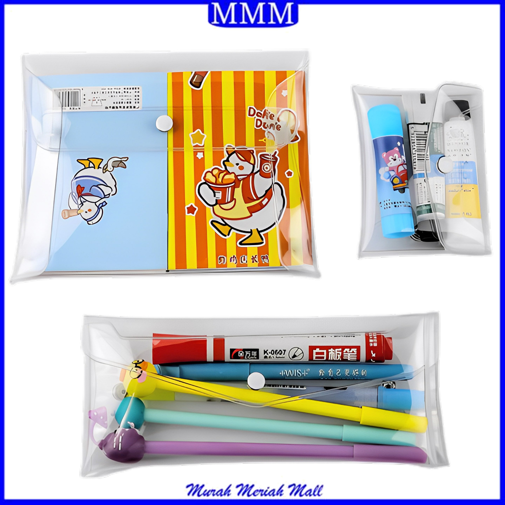MMM Pouch Kosmetik Transparant Tas Make Up Transparan Bahan Mika PVC Tempat Pensil Tempat Alat Tulis Dompet Transparan Tempar Penyimpanan Serbaguna Murah Import