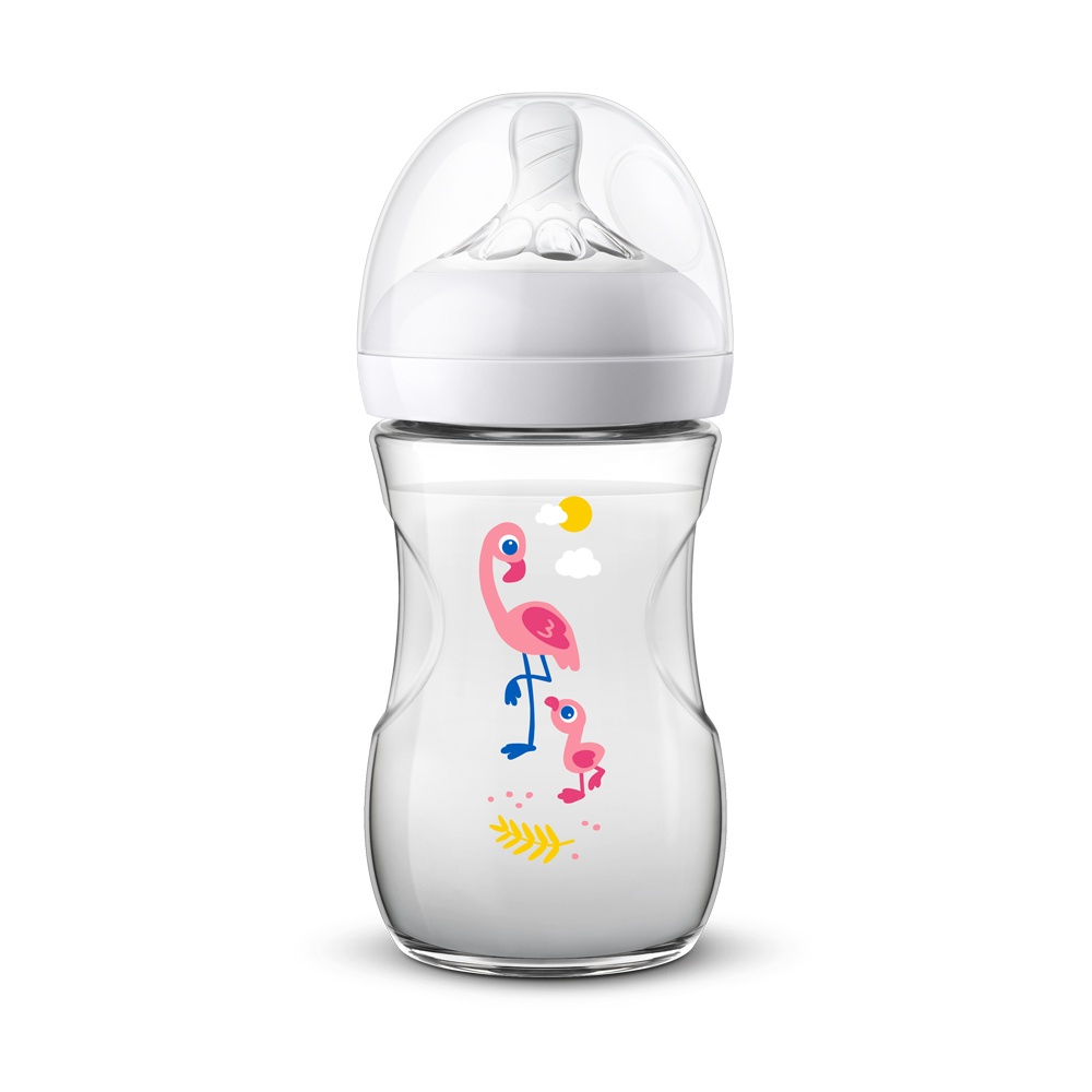 Philips Avent Natural Bottle Single Flamingo 260ml/9Oz Botol Bayi 1m+