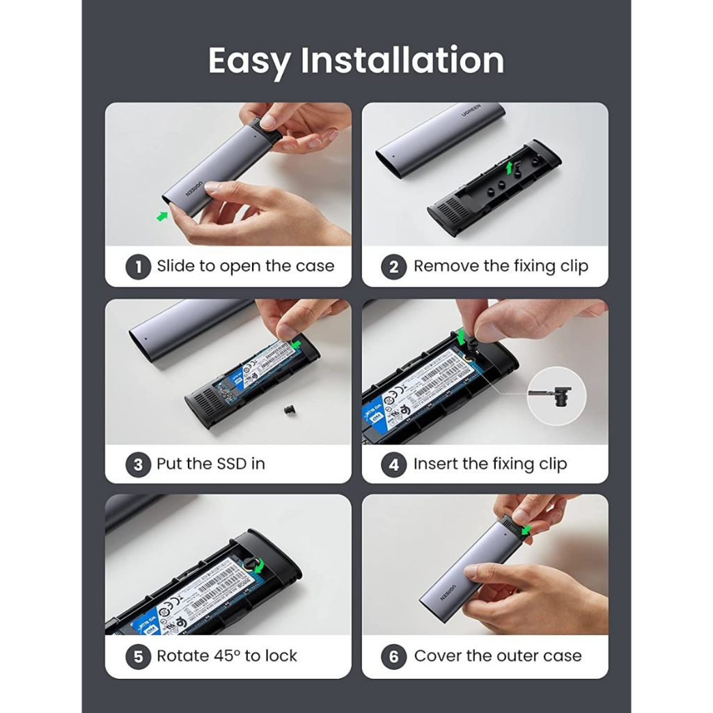UGREEN Adapter Enclosure SSD Case NGFF M2.SATA M+B Key 5Gbps With USB To Type C For Phone PC Komputer Laptop PS4 10903