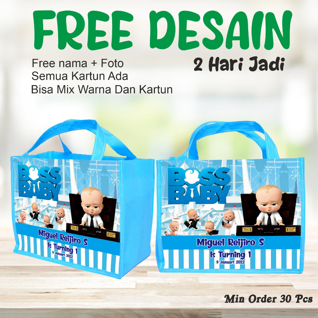 

TAS SOUVENIR PREMIUM/TAS JINJING BERKARAKTER BABY BOSS/TAS SOVENIR LEBIH ELEGAN DAN NGGAK RIBET