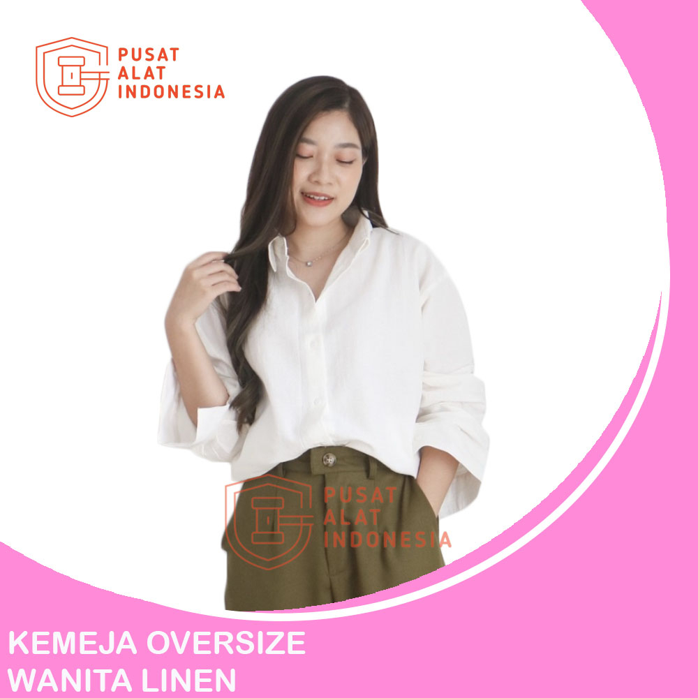 Kemeja Oversize Wanita linen Tanpa Saku Lengan Panjang Kmj03Pa