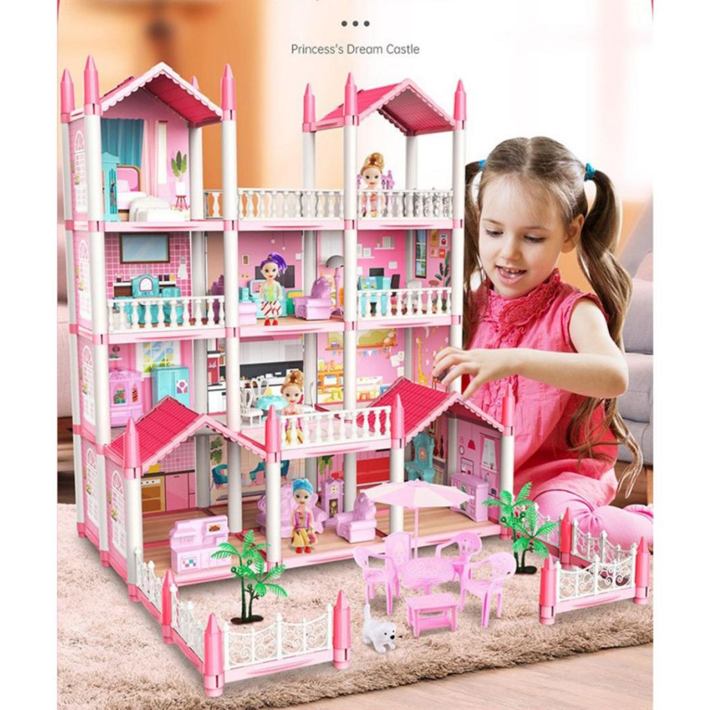 𝐆𝐨𝐨𝐝𝐬𝐂𝐨 Mainan Rumah Boneka Berlampu Mainan Dollhouse Princess Villa Mainan Rumah Rumahan