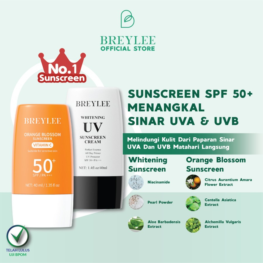 ✨ AKU MURAH ✨ BREYLEE WHITENING UV SUNSCREEN SPF 50+ CREAM 40 ML SERIES