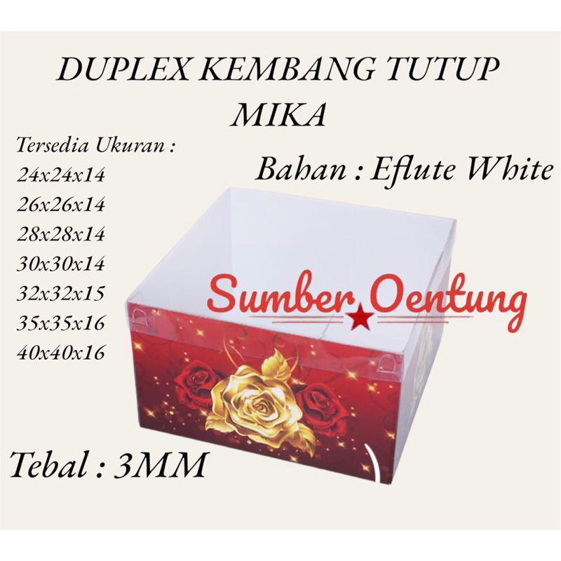 

DUS DUPLEX KEMBANG TEBAL TUTUP MIKA SOUVENIR KARTON BOX KOTAK HAMPERS KUE NASI PACKAGING