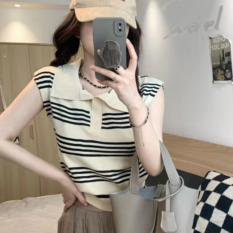 Mutia Striped Sleeveless Vest - Atasan Wanita Rajut Import TM (M2808)