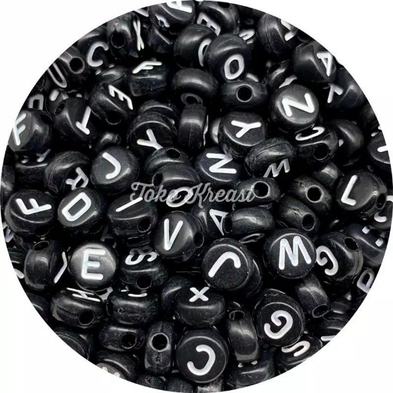 Manik / Mote bulat Huruf / Abjad / Alphabet bulat Hitam