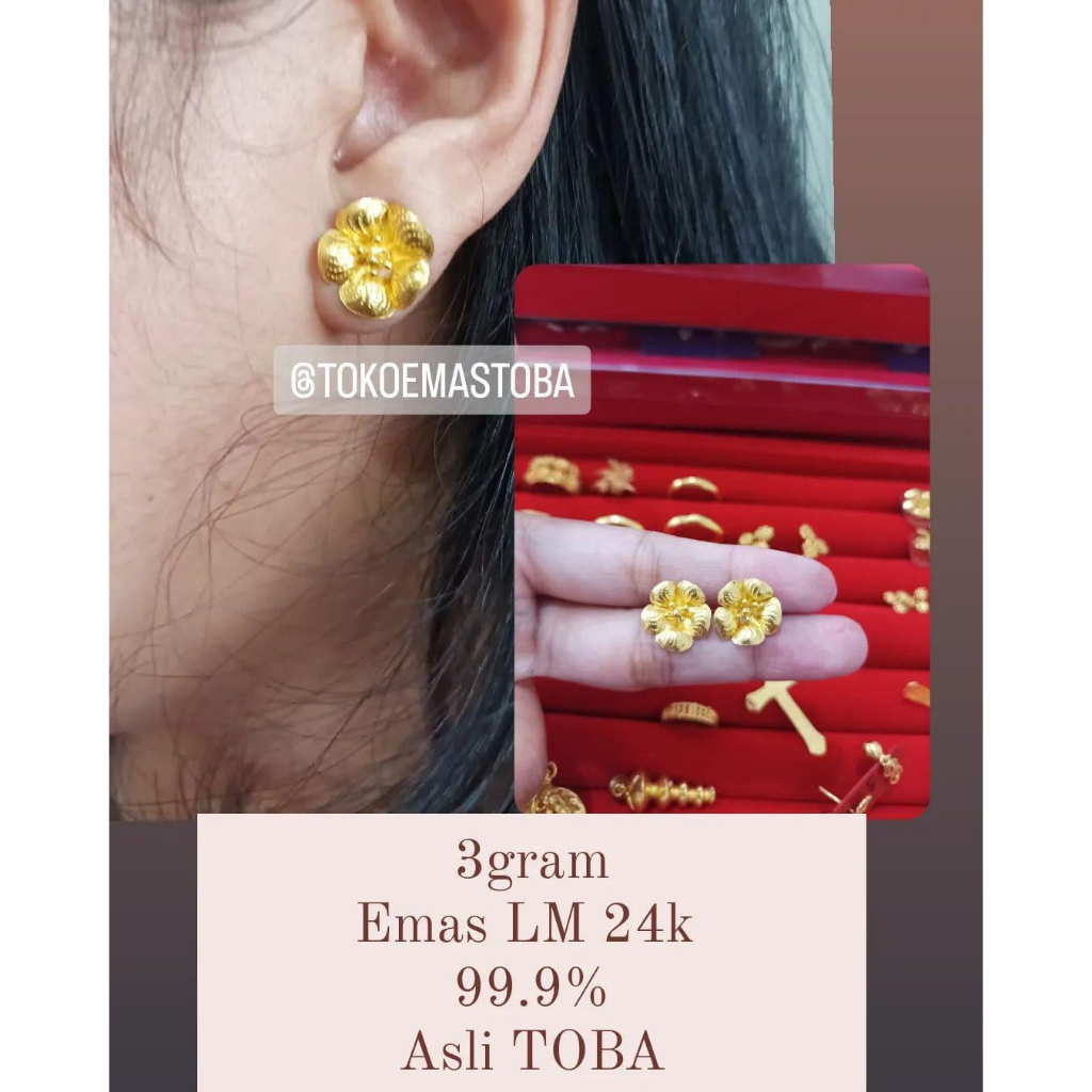 ACC anting fashion wanita/anting emas bunga mawar/anting emas toba/emas 24k 99.9% 3gram