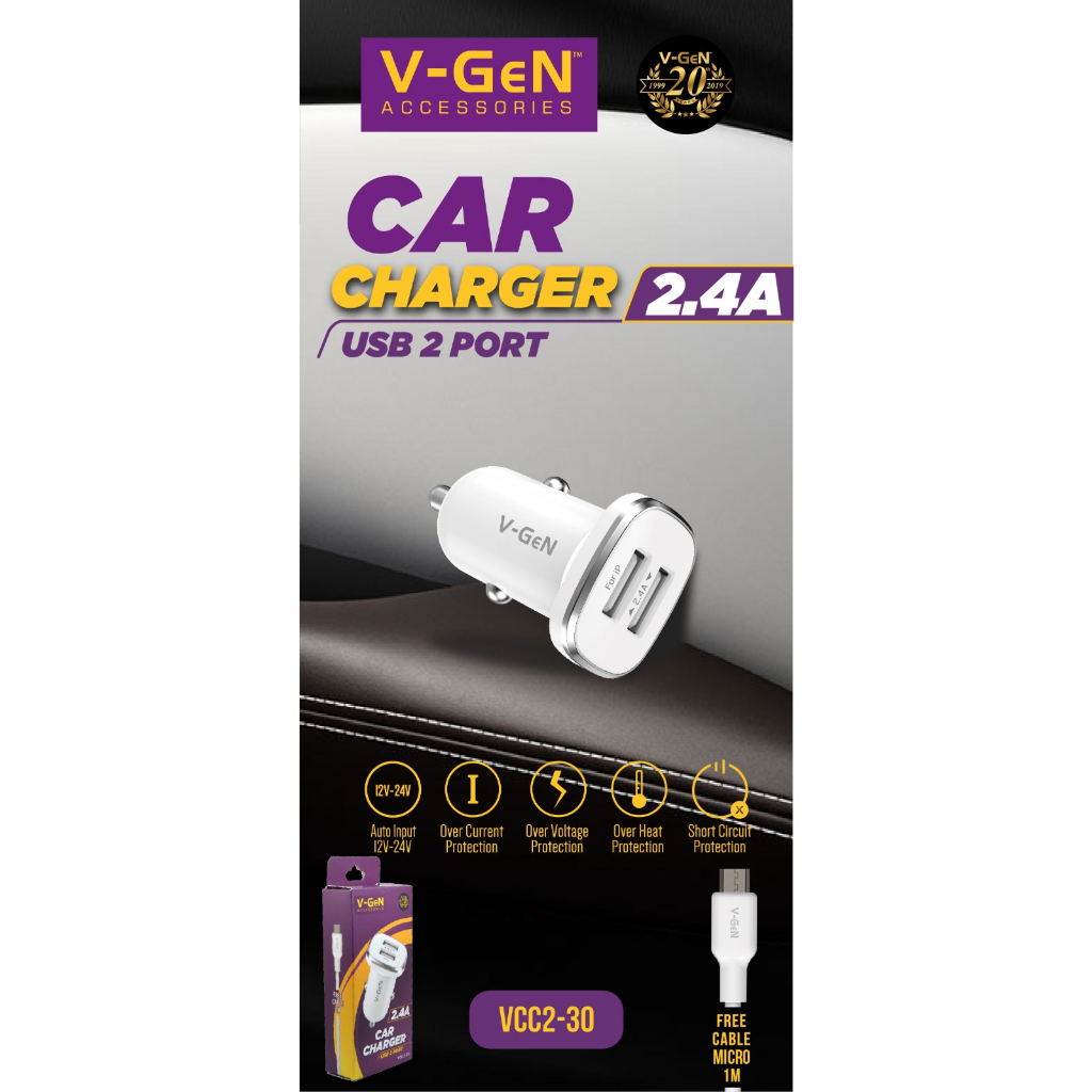 Car Charger V-GeN VCC2-30 Dual Port USB 2.4A