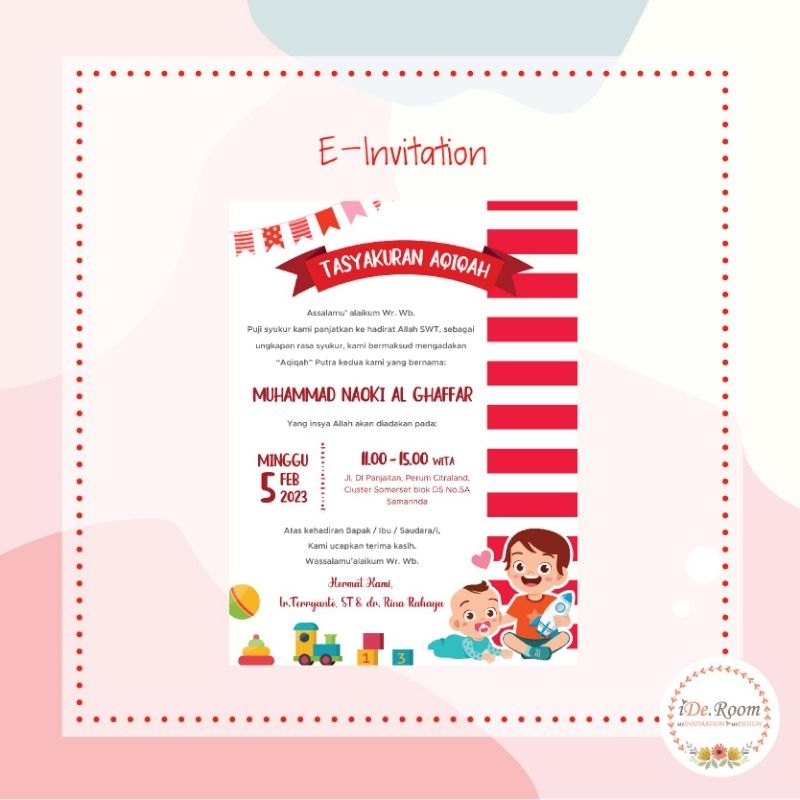 Undangan Tasyakuran Aqiqah Template / E-invitation by Ide.room