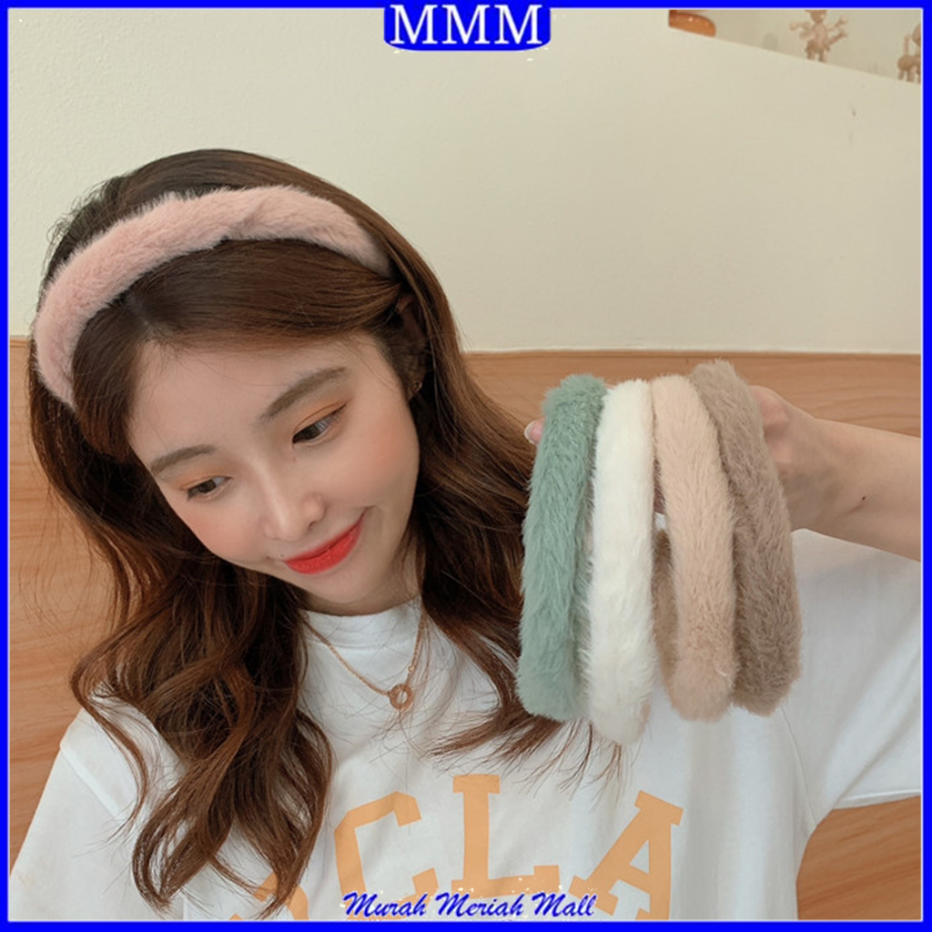 MMM Bando Tebal Bandana Bulu-Bulu Gaya Korea Fashion Aksesoris Rambut Wanita Headband Cloud Polos Lebar Empuk Warna Pastel Hair Band Korean