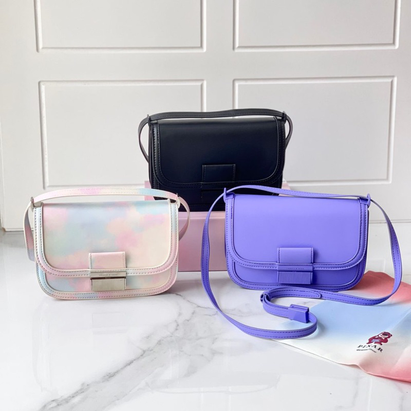 PROMO SALE Tas ck selempang bahu hitam ungu lilac rainbow silvet