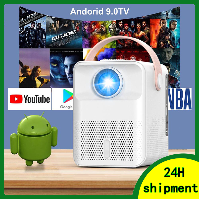 COD Proyektor Android 9.0 Portable Home Theater 4K HD Bluetooth WiFi Projector Smart LED Proyektor Telepon Untuk iOS Android 2G+16G Mirroring HP Proyektor