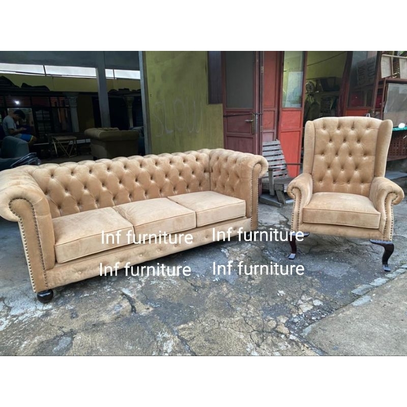 sofa chesterfield  sofa tamu sofa minimalis mewah  wing chair sofa single