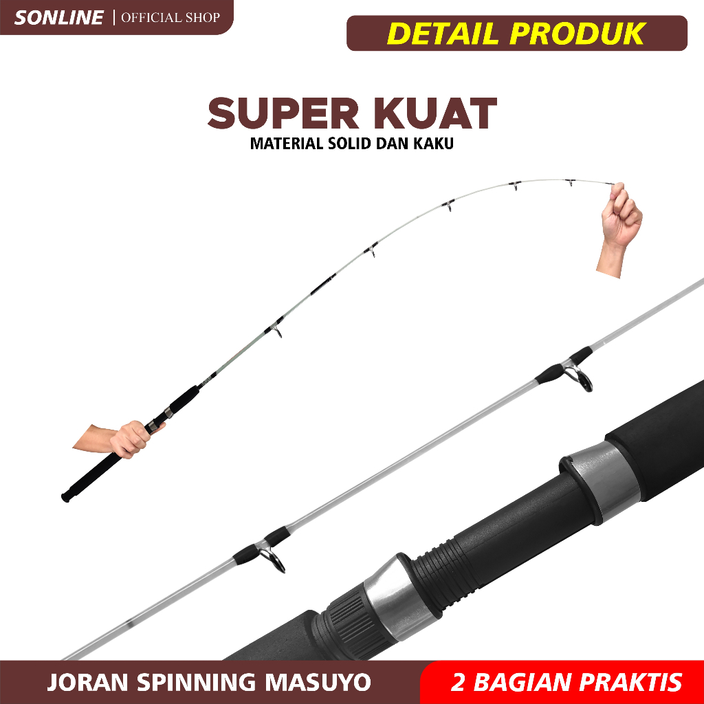 SONLINE Joran Pancing Spinning Fishing Rod Fishing Pole Transparan Fiber Solid Spinning 1.50m - 1.80m Joran Pancing Fishing Pole Alat Pancing MASUYO