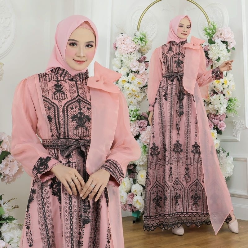 MAXY MELINDA, ORGANZA VELVET, GAMIS HIJAB MUSLIM, MAXY DRESS