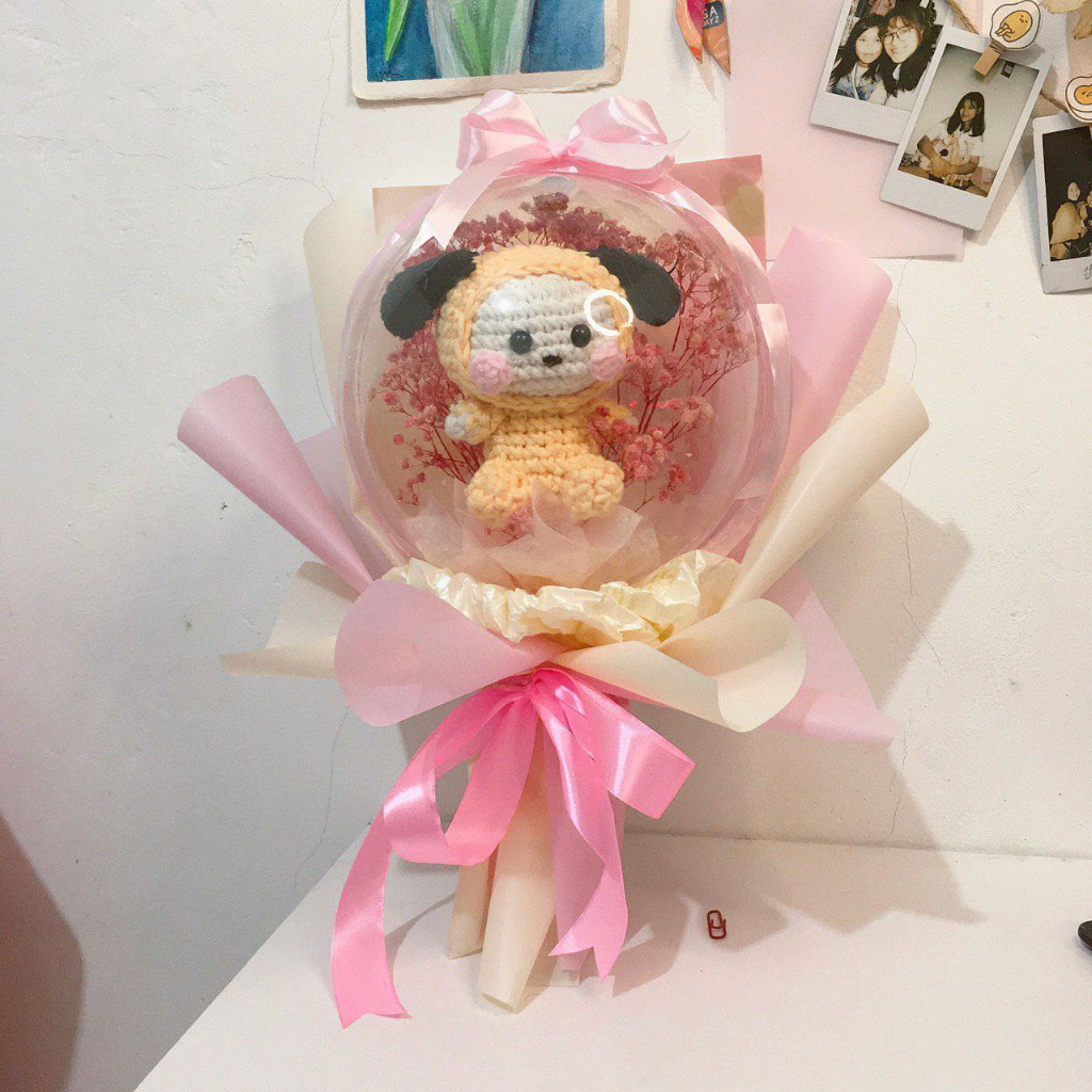 READY STOCK CHIMMY BOUQUET DALAM BALON AKRILIK | BUKET CHIMMY BT21 CROCHET | BOUQUET RAJUT READY STO